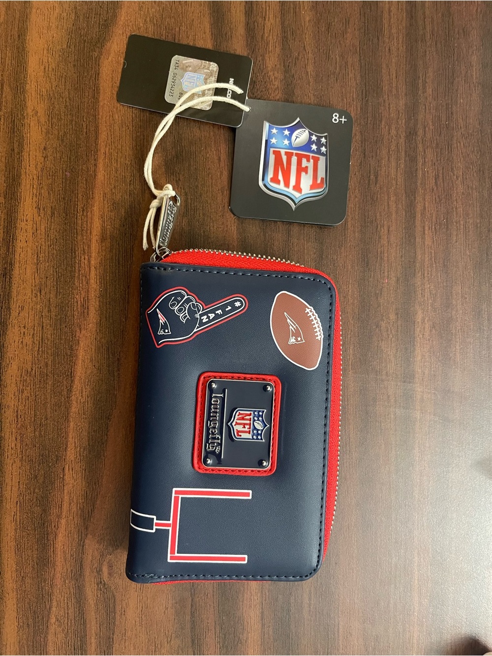 Loungefly Navy and Red NFL Zip-Around Wallet with Team Patches
